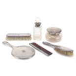 Victorian and later silver mounted dressing table items including a four piece set hallmarked