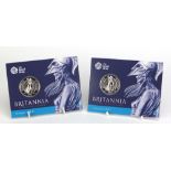 Two 2015 Britannia fifty pound fine silver coins by The Royal Mint : For Further Condition Reports