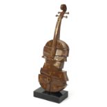 Louis Vuitton design violin raised on a black stone base, 74cm high : For Further Condition