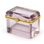 19th century style amethyst coloured glass casket with gilt mounts, 5cm H x 6.5cm W x 4cm D : For