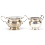 Goldsmiths & Silversmiths Co Ltd, silver twin handled sugar bowl and milk jug, Birmingham, 1939-