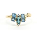 Unmarked gold blue stone ring, (tests as 18ct gold) size Q, 1.1g : For Further Condition Reports