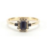 9ct gold sapphire and diamond ring, size N/O, 2.1g : For Further Condition Reports Please Visit