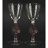 Rene Lalique, pair of French William cocktail glasses, each etched R Lalique France, each 15cm