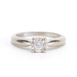 18ct white gold diamond solitaire ring, the diamond approximately 3mm in diameter, size K, 3.4g :