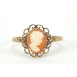 9ct gold cameo maiden head ring, size R, 2.2g : For Further Condition Reports Please Visit Our