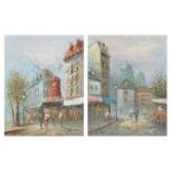 Burnett - Parisian street scenes with figures, pair of Impressionist oil on canvasses, mounted and