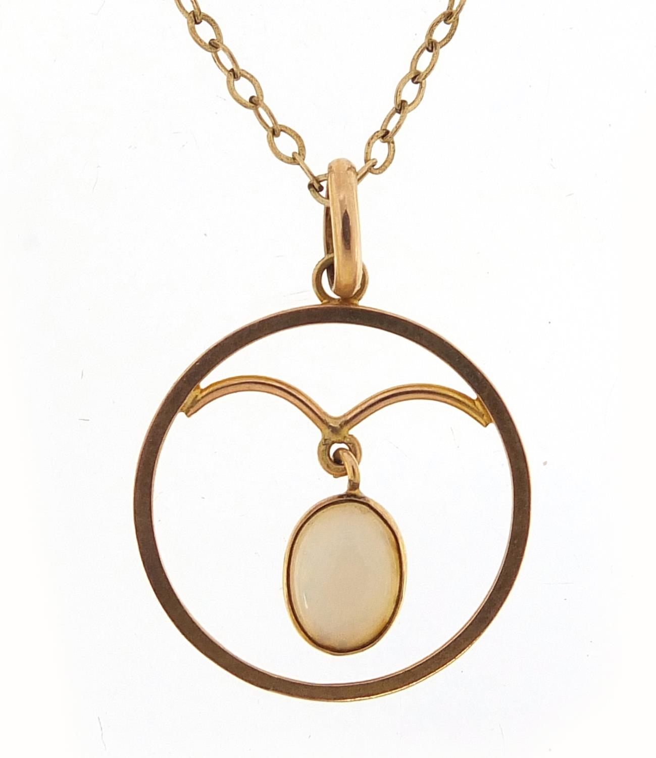 9ct gold opal pendant on a 9ct gold necklace, 2.6cm high and 42cm in length, 2.4g overall : For