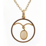 9ct gold opal pendant on a 9ct gold necklace, 2.6cm high and 42cm in length, 2.4g overall : For