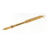 S Mordan & Co, Victorian unmarked gold combination chatelaine dip and propelling pencil with