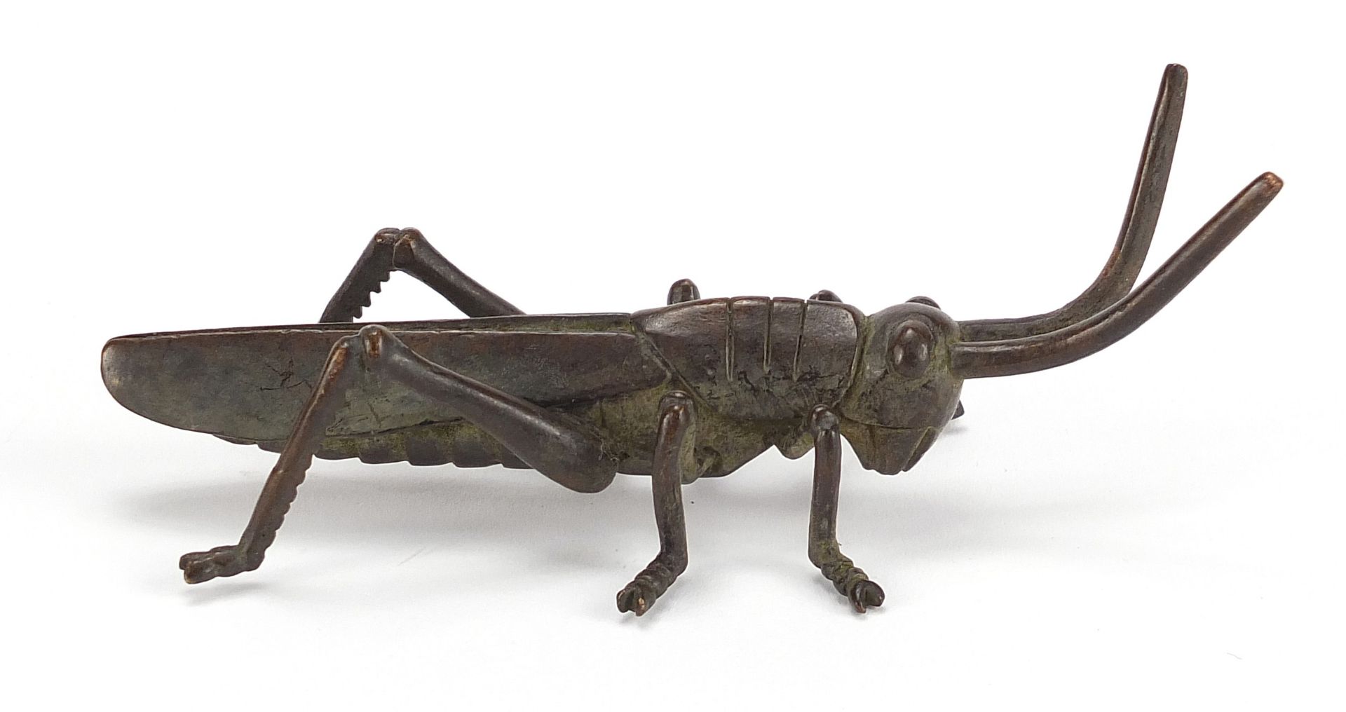Large Japanese patinated bronze locust, 11cm in length : For Further Condition Reports Please - Bild 5 aus 7