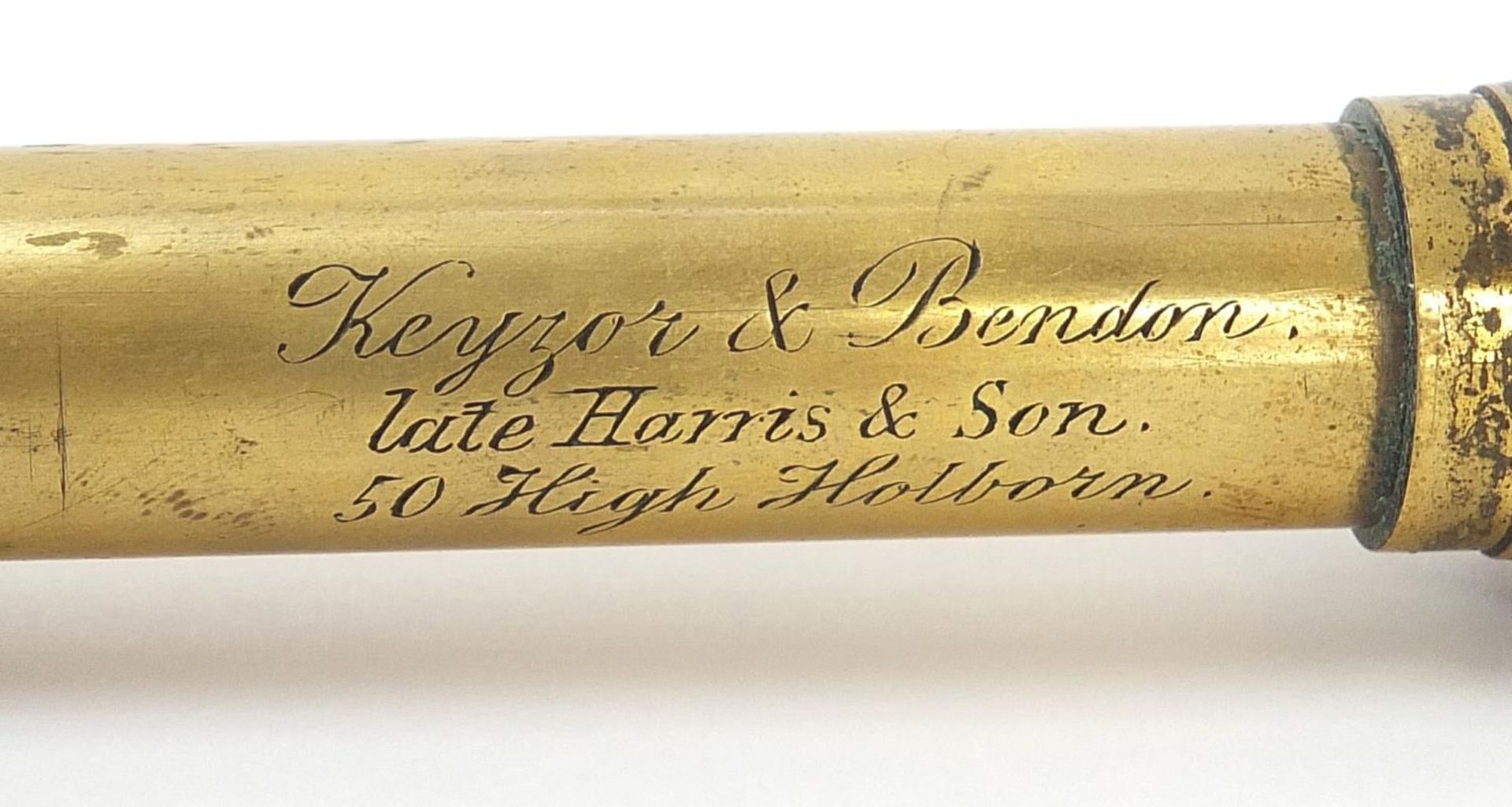 Victorian Keyzor & Bendon three draw brass telescope, 15cm in length when closed : For Further - Image 3 of 10