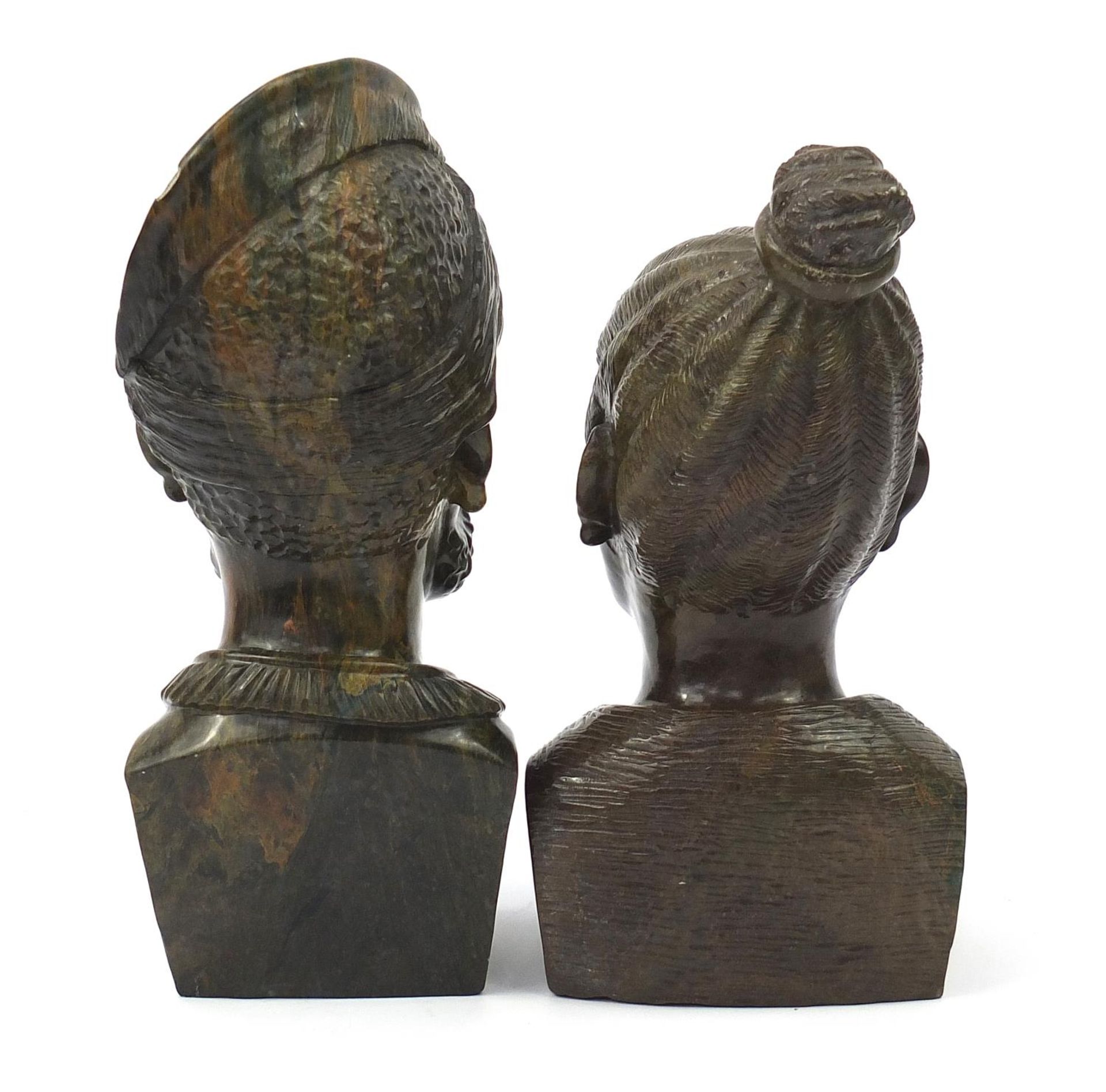 Masinba Kashiri, two Zimbabwean green verdite carved busts, the largest 27cm high : For Further - Image 2 of 4