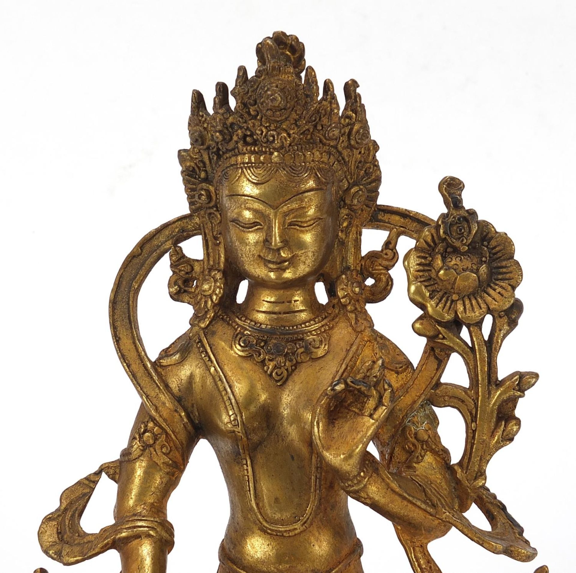 Chino-Tibetan gilt bronze figure of seated Buddha, 22cm high : For Further Condition Reports - Image 2 of 7