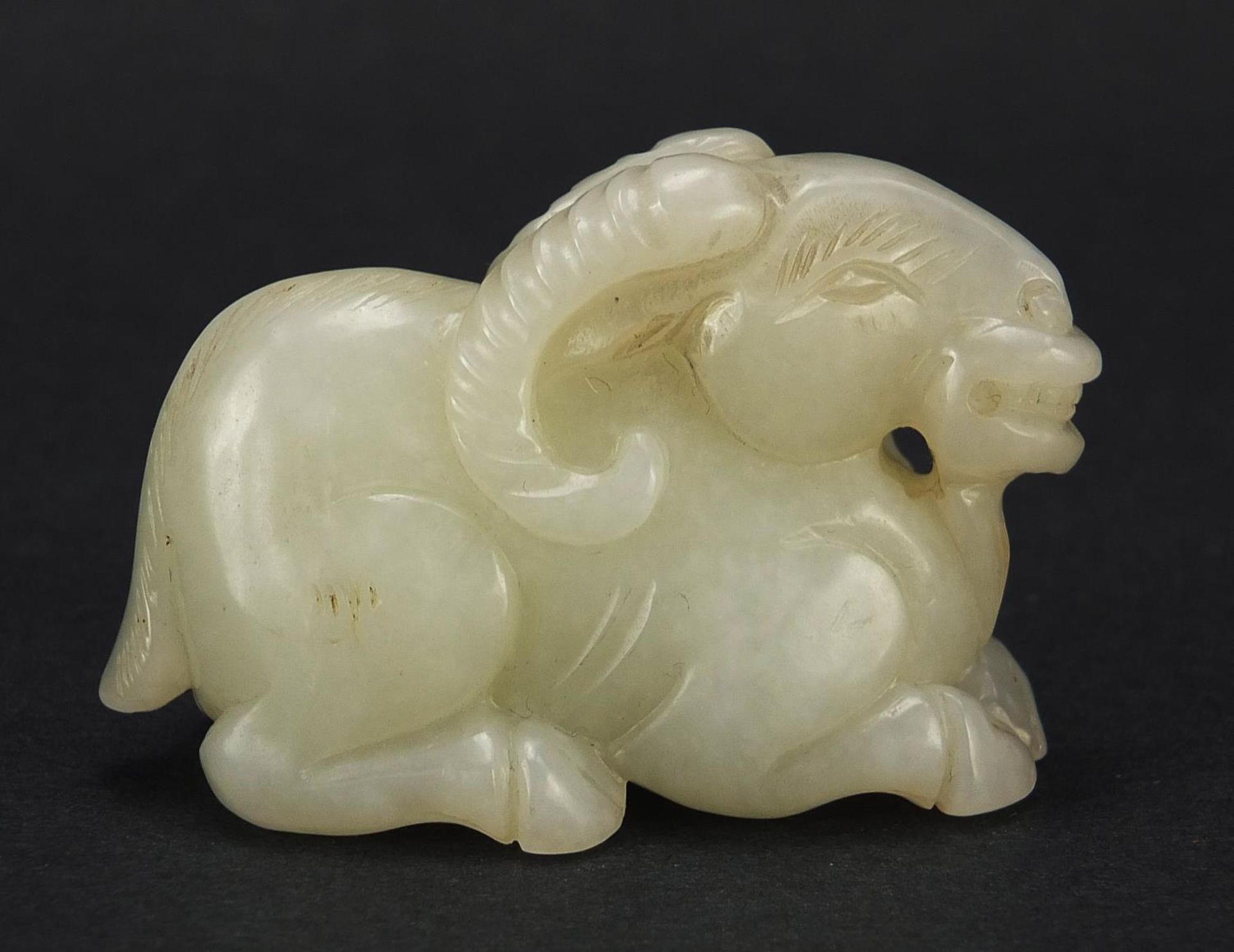 Chinese white jade carving of a ram, 5.5cm in length : For Further Condition Reports Please Visit - Image 5 of 7