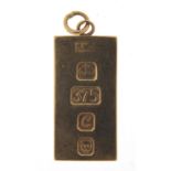 9ct gold ingot pendant, 3.5cm high, 17.6g : For Further Condition Reports Please Visit Our Website -