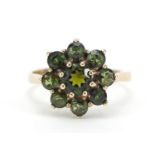 9ct gold green stone cluster ring, size L/M, 2.2g : For Further Condition Reports Please Visit Our