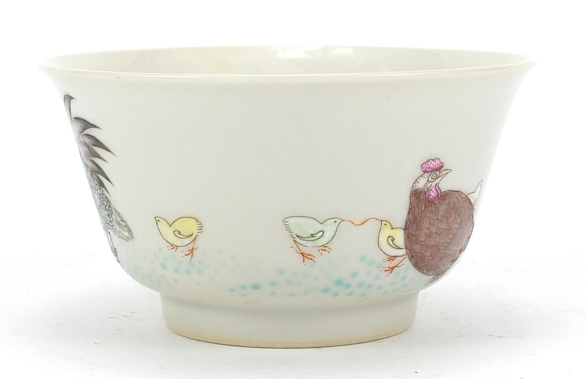Chinese porcelain bowl finely hand painted in the famille rose palette with chickens and chicks, six - Image 6 of 11