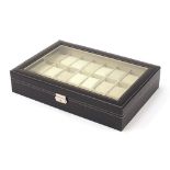 Faux leather twenty four watch display box, 9cm H x 43.5cm W x 29cm D : For Further Condition