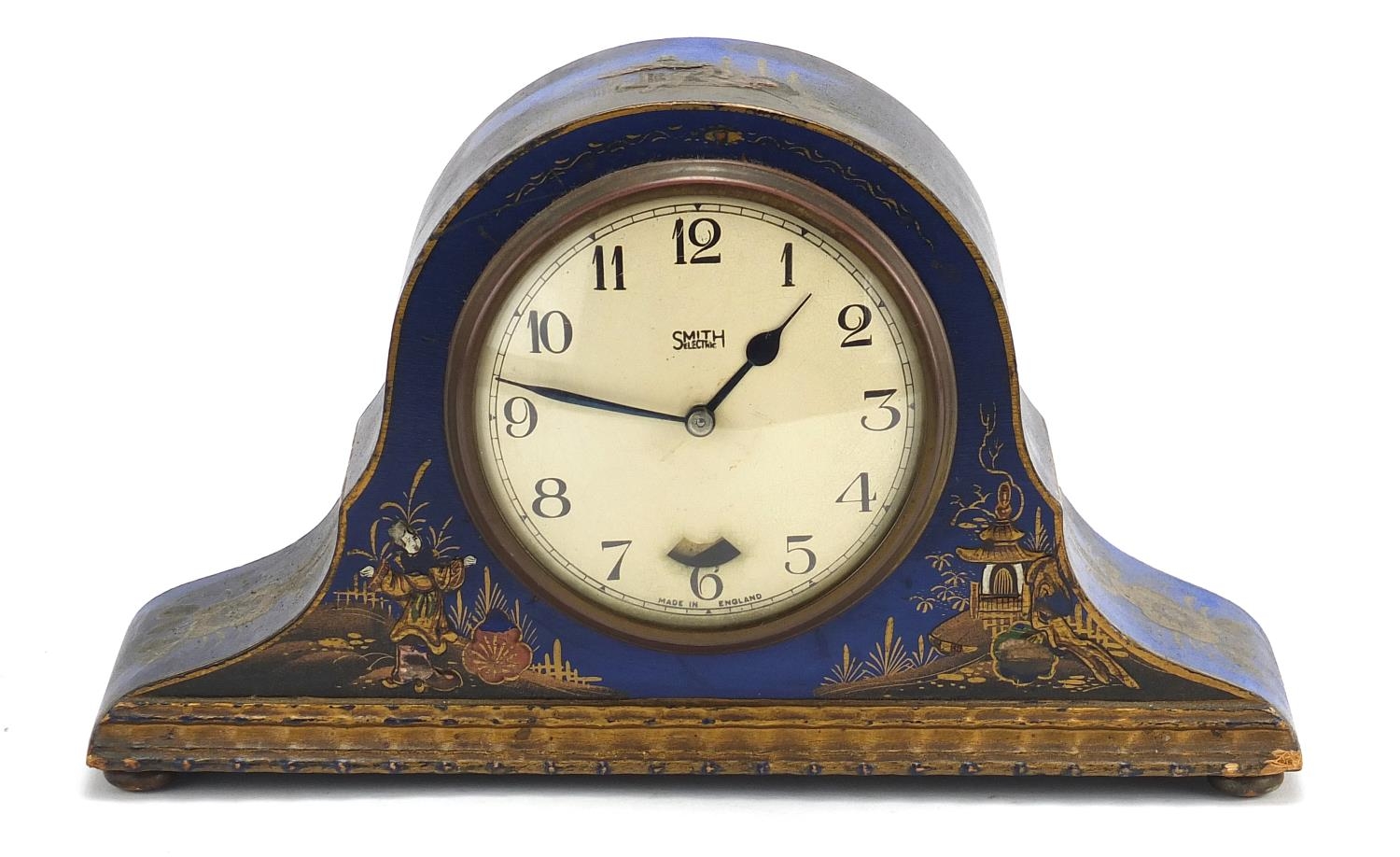 1920's Smiths electric chinoiserie lacquered mantle clock with Roman numerals, 23.5cm wide : For - Image 2 of 9