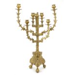 Scandinavian design gilt metal seven branch candelabra with claw and ball feet, 60.5cm high : For