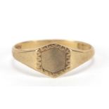 9ct gold signet ring, size J/K, 0.9g : For Further Condition Reports Please Visit Our Website -