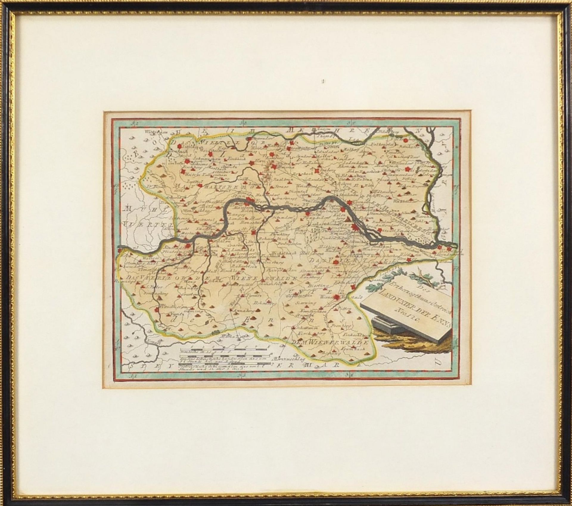 Hand coloured map of the Archduchy of Austria, mounted, framed and glazed, 29.5cm x 22.5cm : For - Bild 2 aus 4