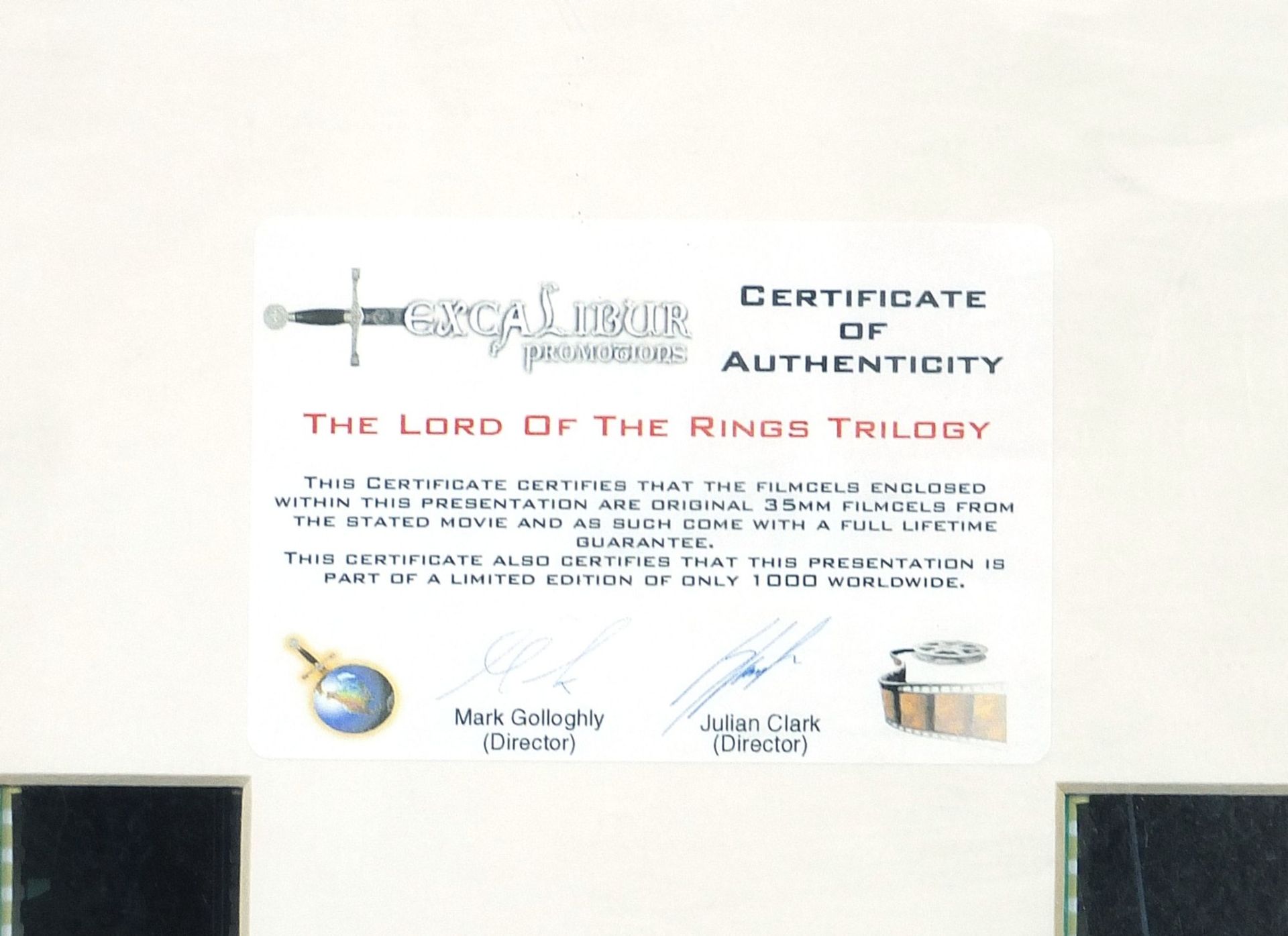 Lord of the Rings trilogy filmcell display, limited edition 583/1000, certificate of authenticity - Image 5 of 5