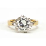 18ct gold diamond solitaire ring, round brilliant cut, approximately 3.65 carats, size N, 5.2g : For