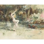 Nude female dancing, Impressionist watercolour, mounted, framed and glazed, 29cm x 22cm excluding