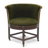 Mahogany framed bedroom chair with green fabric upholstery, 72cm high : For Further Condition