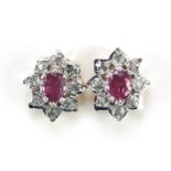 Pair of 9ct gold ruby and clear stone stud earrings, 9.5mm high, 2.0g : For Further Condition