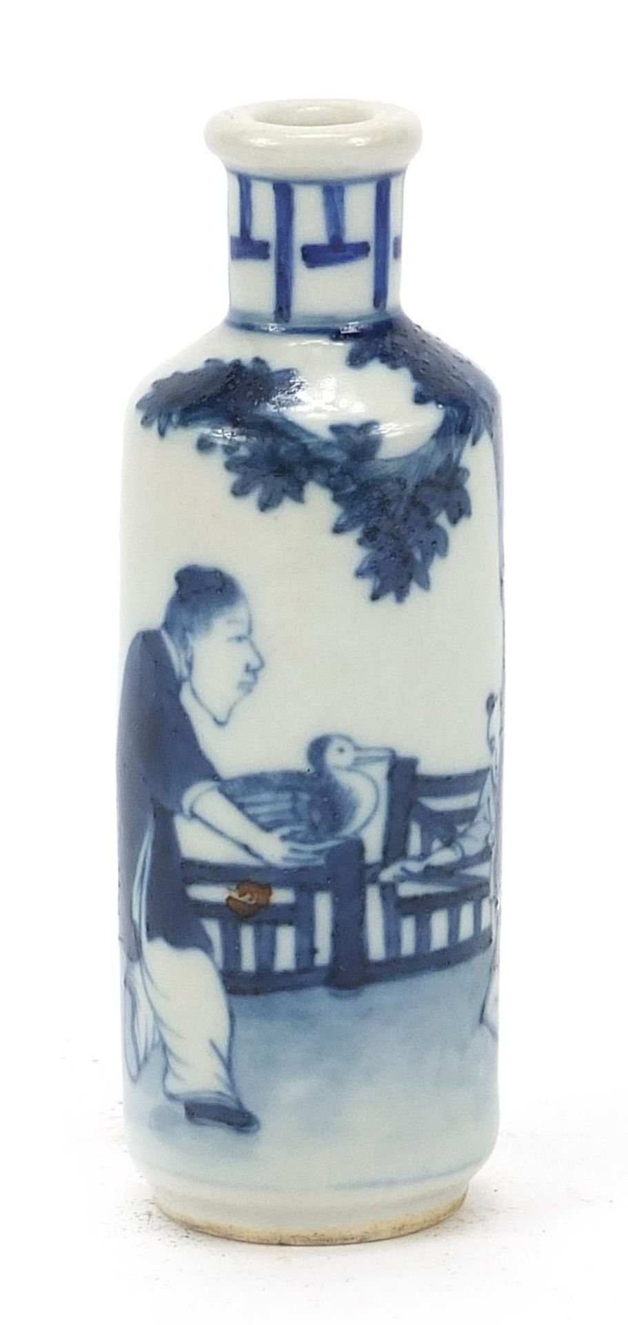 Chinese blue and white with iron red porcelain snuff bottle hand painted with figures in a - Image 5 of 9