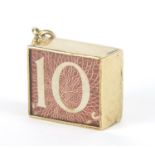 9ct gold emergency ten shilling note charm, 1.4cm wide, 2.4g : For Further Condition Reports