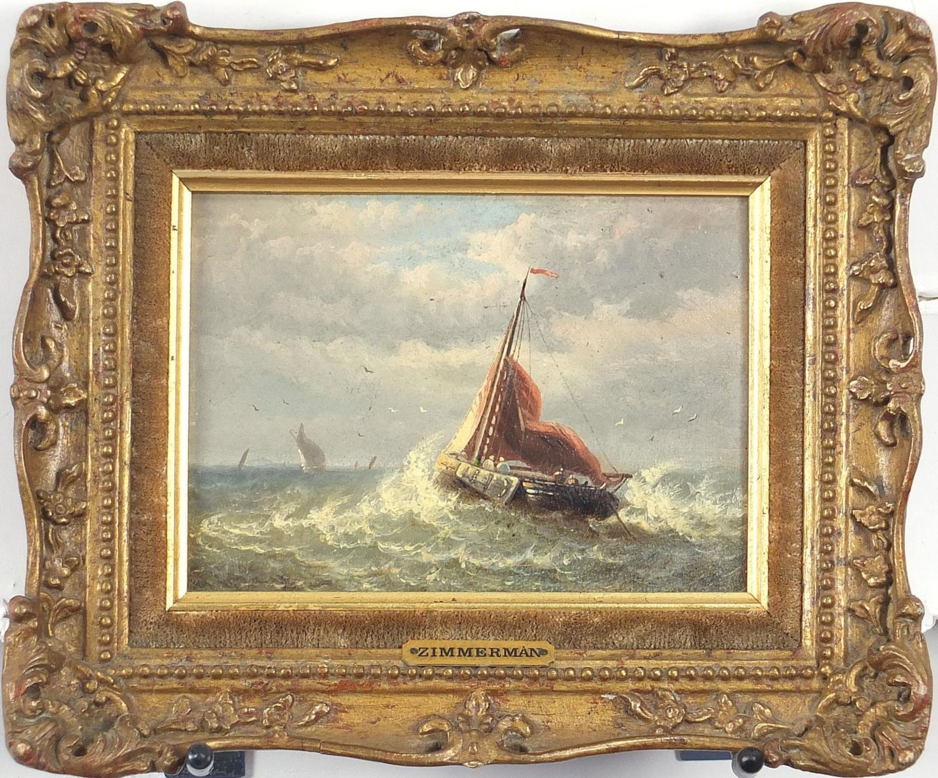 Attributed to Louis Etienne Timmermans - Boats on stormy seas, 19th century Belgium school mariti - Bild 2 aus 7