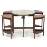 Art Deco walnut circular nest of tables, the largest 58cm high x 60cm in diameter : For Further
