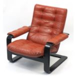 1970's Alvar Aalto design leather armchair, 85cm high : For Further Condition Reports Please Visit