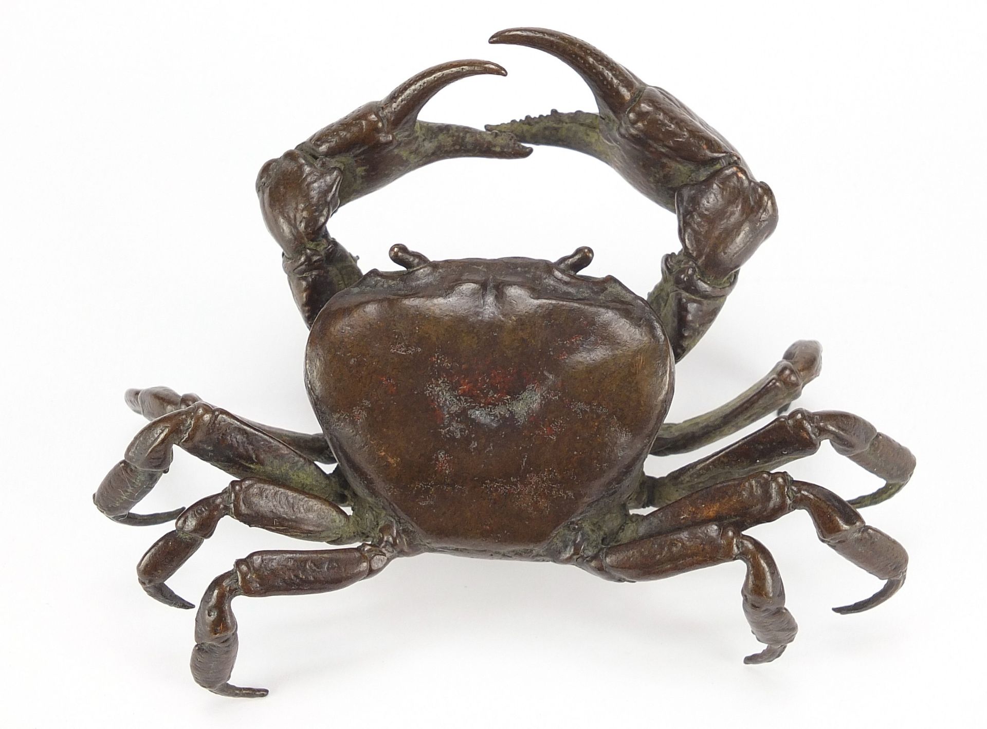 Large Japanese patinated bronze crab, impressed marks to the underside, 10cm wide : For Further - Bild 6 aus 8