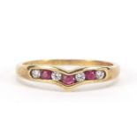 9ct gold ruby and cubic zirconia herringbone ring, size Q, 2.4g : For Further Condition Reports