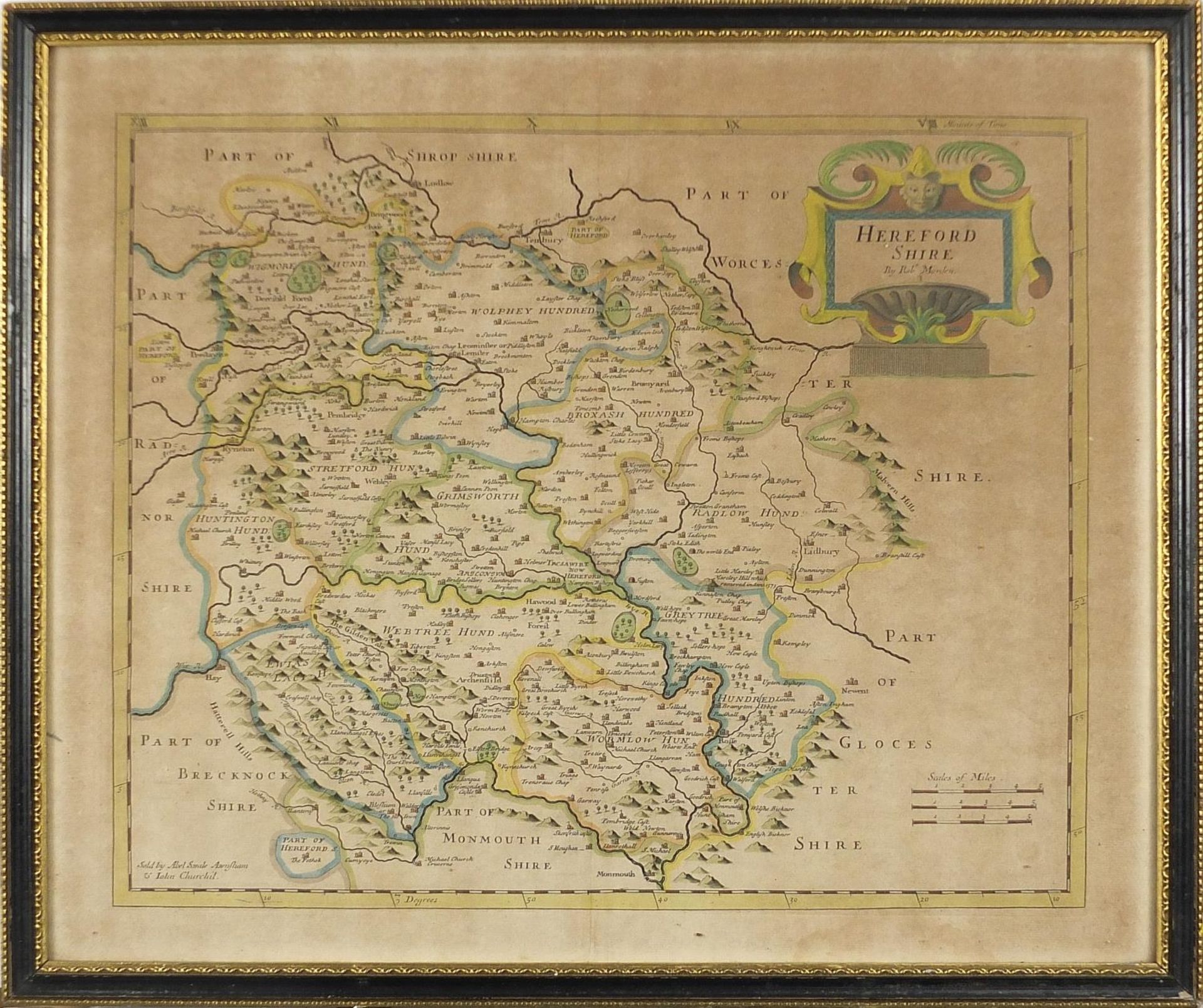 Three 18th century hand coloured maps by Robert Morden comprising Herefordshire, Somersetshire and - Image 6 of 24