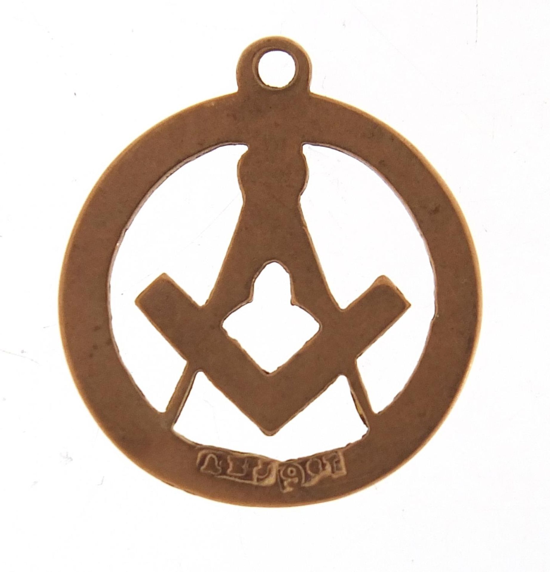 9ct gold masonic charm, 2.1cm in length, 1.3g : For Further Condition Reports Please Visit Our - Image 2 of 3