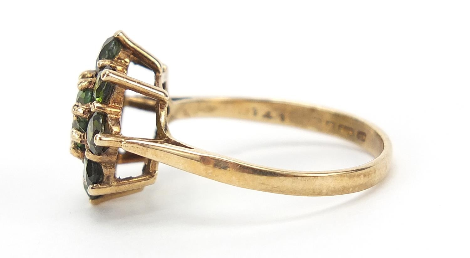 9ct gold green stone cluster ring, size L/M, 2.2g : For Further Condition Reports Please Visit Our - Image 2 of 6