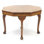 Walnut quarter veneered octagonal coffee table raised on cabriole legs, 43cm H x 62.5cm W x 62.5cm D