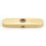 George III ivory and gold pique work tooth pick case, 8.5cm wide : For Further Condition Reports