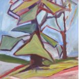 Abstract landscape, mid 20th century oil on canvas, framed, 45cm x 45cm excluding the frame : For