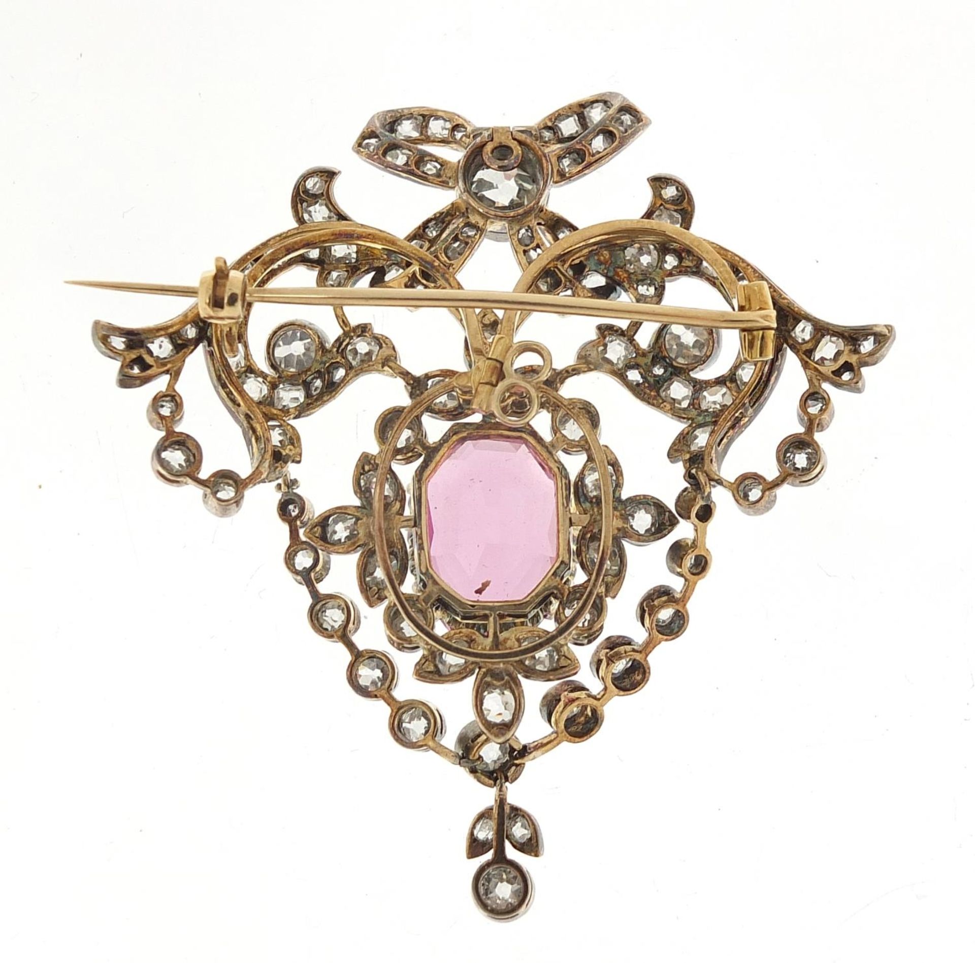 Impressive 19th century diamond and pink sapphire pendant brooch set with approximately one - Bild 12 aus 12