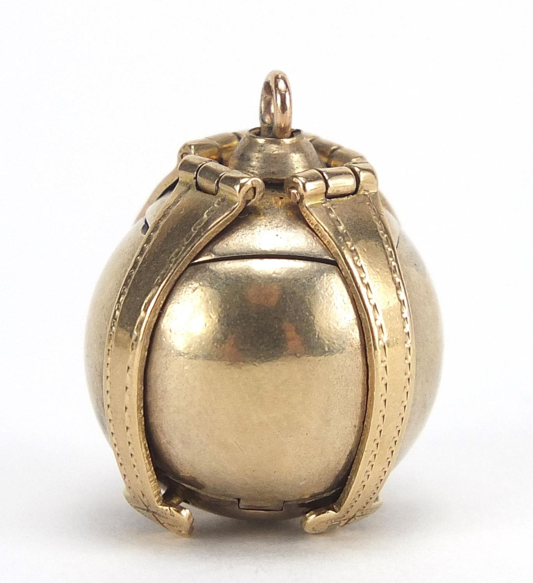 9ct gold cased folding masonic ball pendant, 4.5cm high when open, 11.5g : For Further Condition - Image 2 of 4
