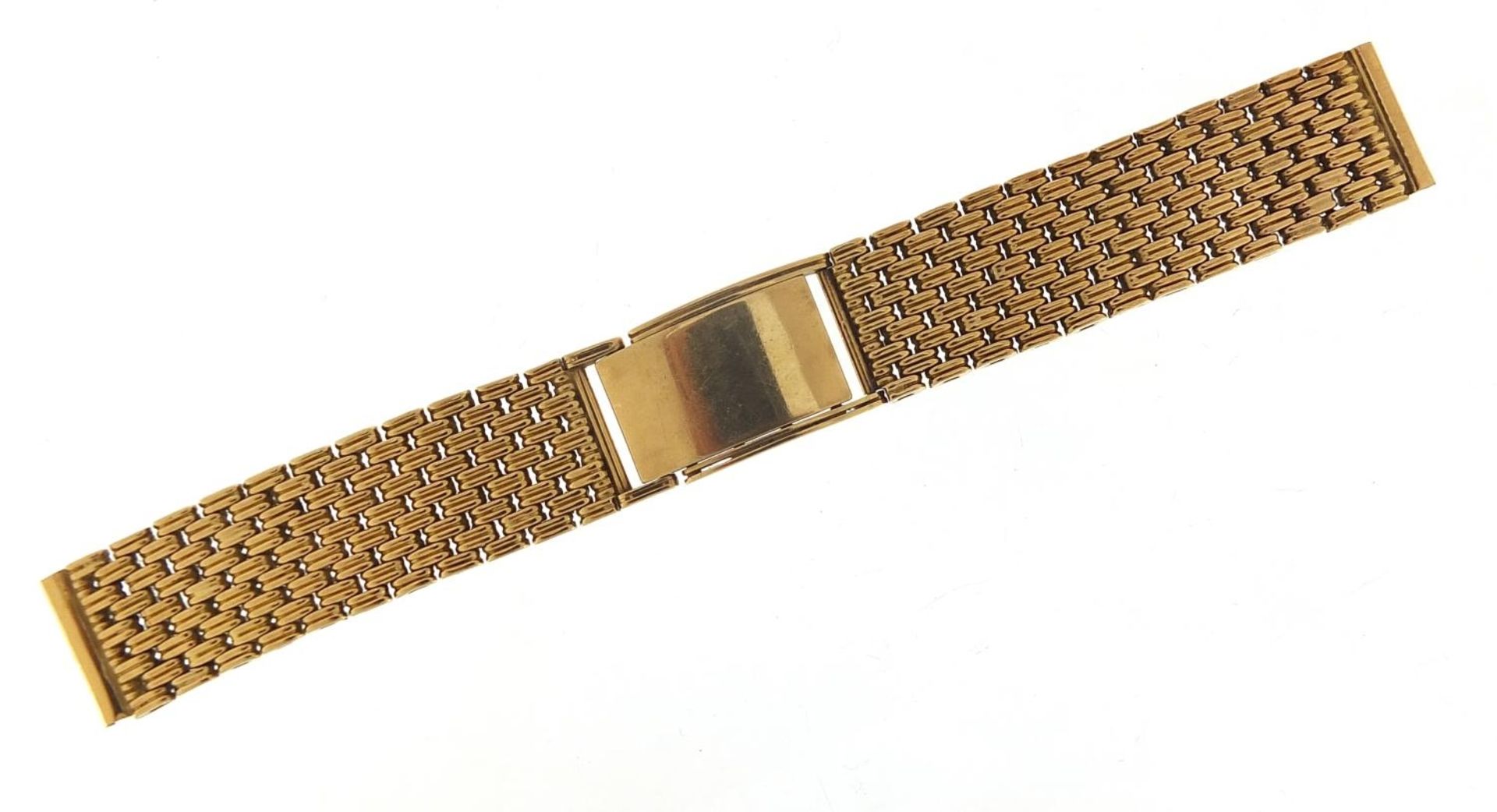 9ct gold watch strap, 15cm in length when closed, 1.7cm wide, 46.5g : For Further Condition