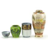 Japanese ceramics including a Satsuma vase hand painted with figures and green glazed vase decorated