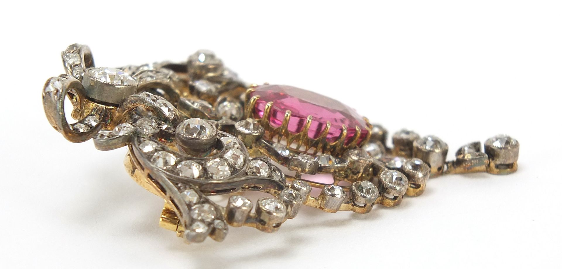 Impressive 19th century diamond and pink sapphire pendant brooch set with approximately one - Image 10 of 12